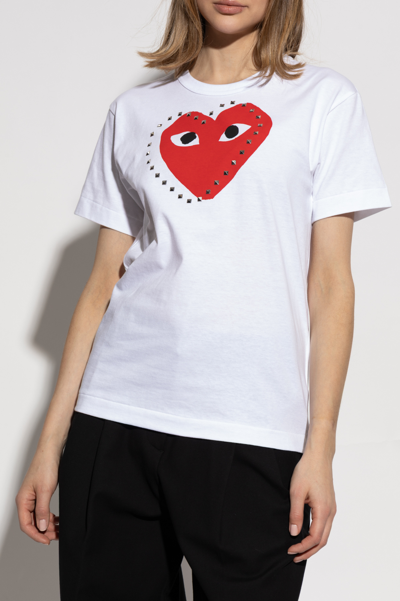 COMME des GARCONS★スタッズ＆ハートTシャツ 送関込 PLAY COMME des GARCONS ハーフスリーブTシャツ(ブラックハート